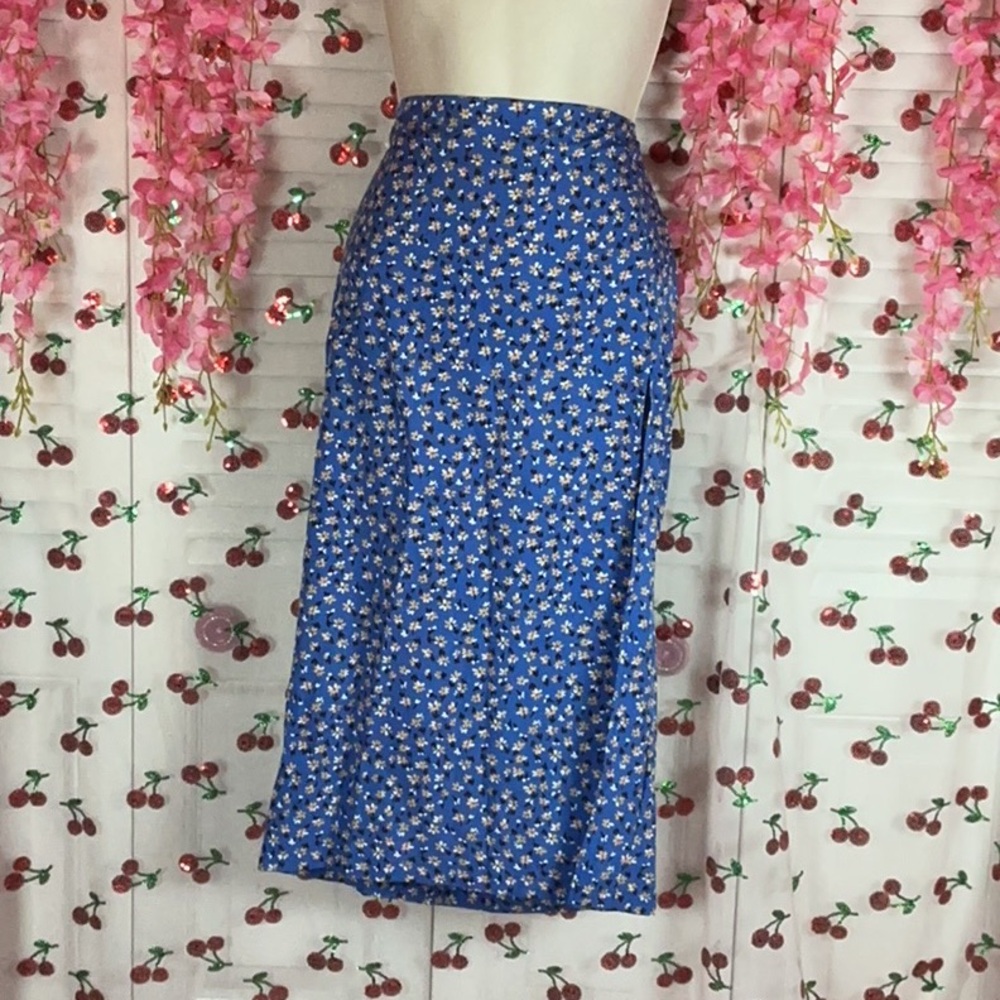 Blue floral SHEIN skirt with high slit